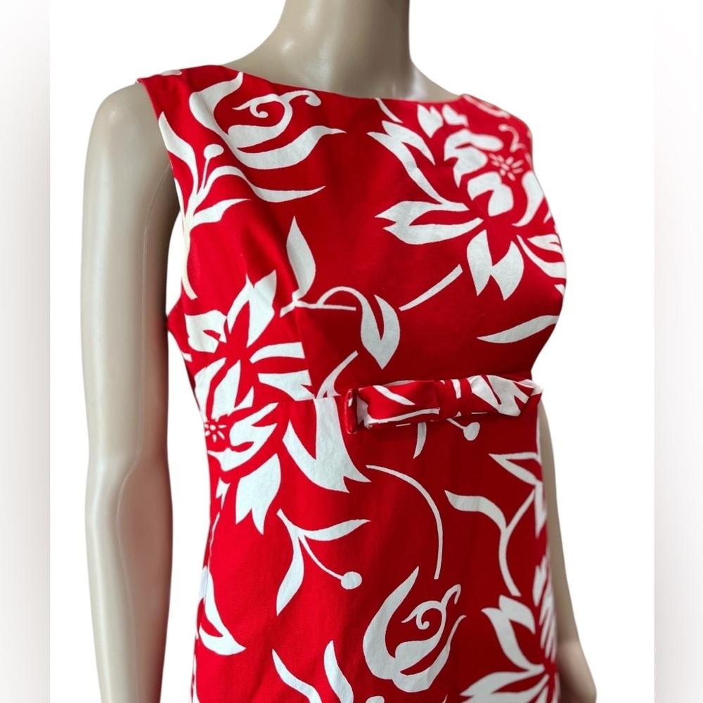 1960’s Hawaiian Tiki red hibiscus hostess luau cocktail dress-M - Picture 6 of 7